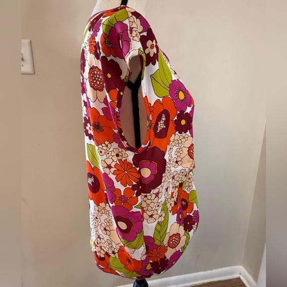 Cha Cha Vente retro 70’s colorful sleeveless floral top SZ SM - Picture 2 of 11